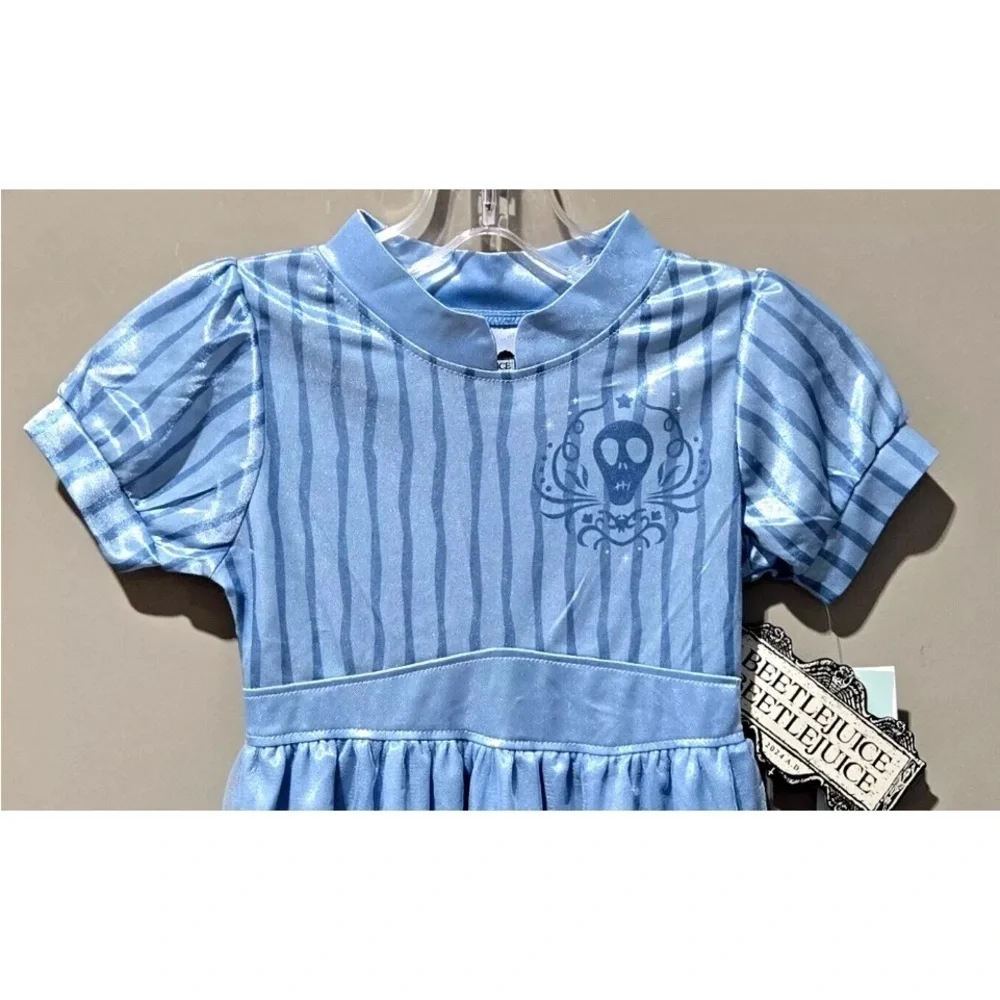 Blue Theater Costume with Puff Sleeves and Embroidered Details